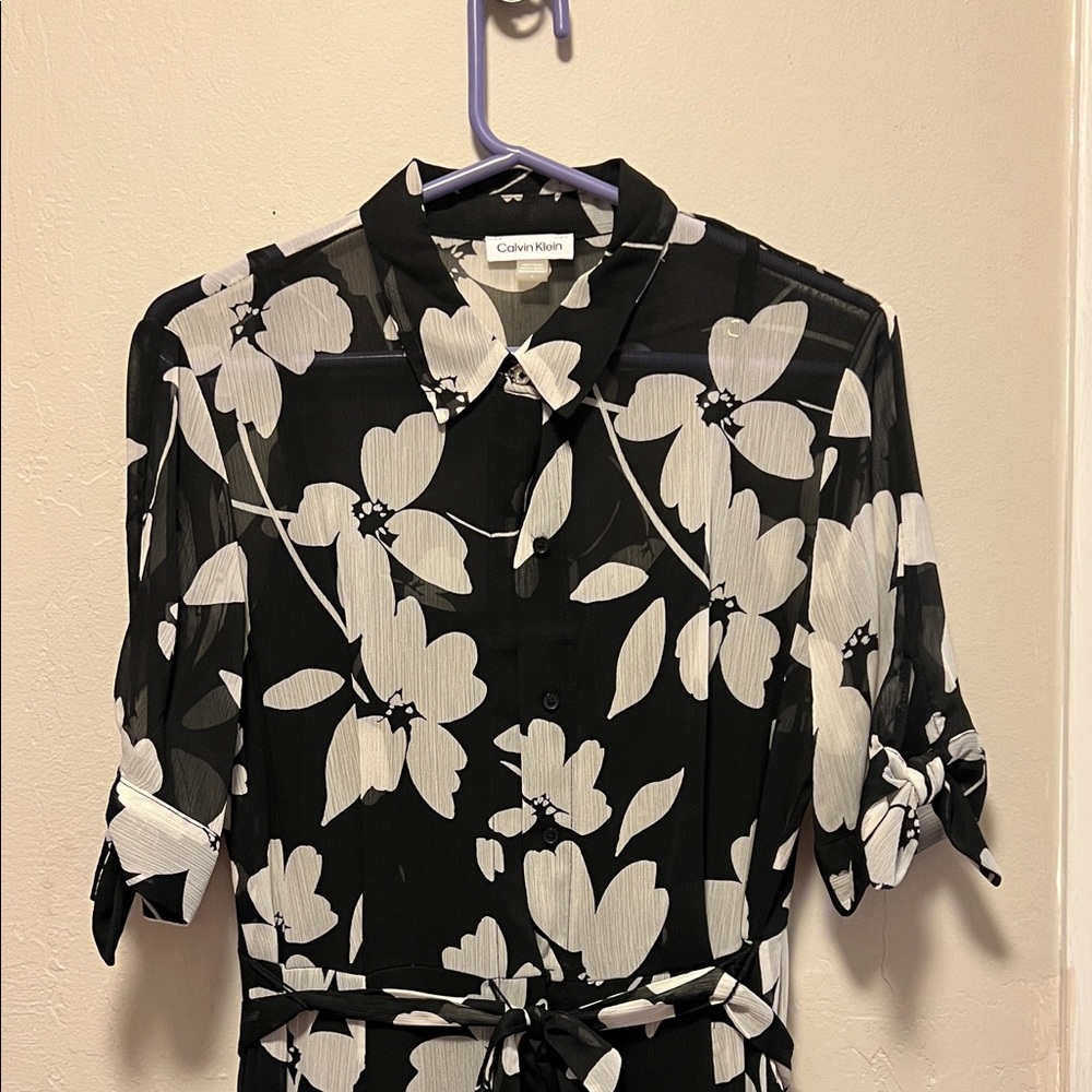 Calvin Klein Floral Black and White Chiffon Dress - Picture 4 of 6